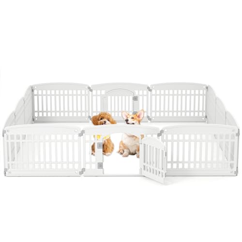 PETSITE 12-Panel Plastic Dog Playpen with Door, 24 Inch Tall Shape-Customizable Pet Playpen Indoor Outdoor, Ideal for Small & Medium Dogs and Puppies, Easy to Assemble - size: 24"H x 34"W (12 Panels)