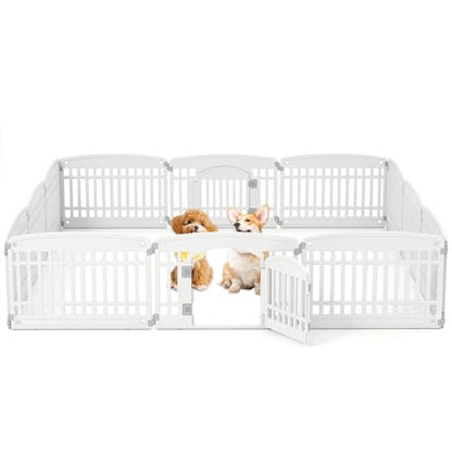 PETSITE 12-Panel Plastic Dog Playpen with Door, 24 Inch Tall Shape-Customizable Pet Playpen Indoor Outdoor, Ideal for Small & Medium Dogs and Puppies, Easy to Assemble - size: 24"H x 34"W (12 Panels)