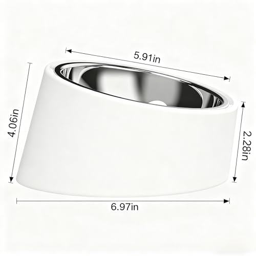15° Tilted Dog Bowl for Small Dogs Flat-Faced Breeds - Anti-Choke Ergonomic Elevated Feeder Non-Slip Base - 2-in-1 Detachable Stainless Steel Food & Water Bowls - Pure White Clean & Simple (M, White) - color: White, size: M