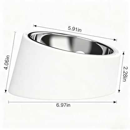 15° Tilted Dog Bowl for Small Dogs Flat-Faced Breeds - Anti-Choke Ergonomic Elevated Feeder Non-Slip Base - 2-in-1 Detachable Stainless Steel Food & Water Bowls - Pure White Clean & Simple (M, White) - color: White, size: M