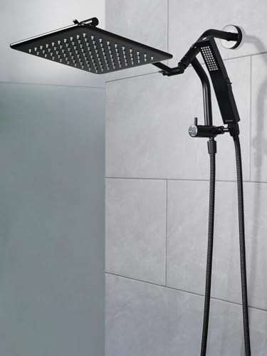 G-Promise All Metal 10 Inch Rain Shower Head with Power Wash Mode Handheld Spray Combo, Pause Setting 3-way Diverter, Full Body Coverage Waterfall Showerhead, Luxury Bathroom Upgrade (Matte Black) - color: Matte Black, size: 10 Inches