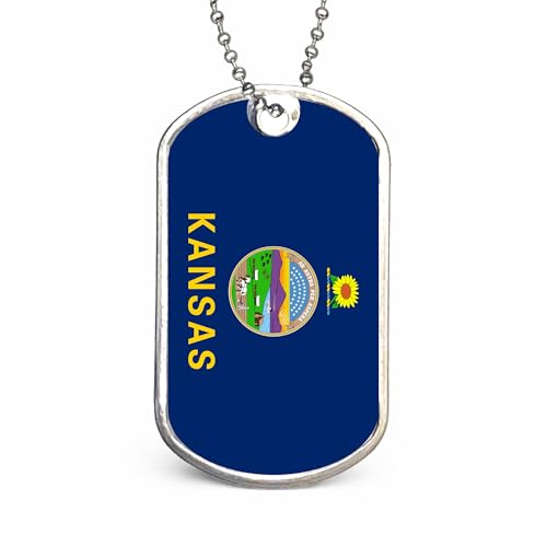 US States Flags Dog Tag Necklace, Custom Military ID Tags, Personalized Laser Engraved or Embossed Stainless Steel - style: Kansas Flag