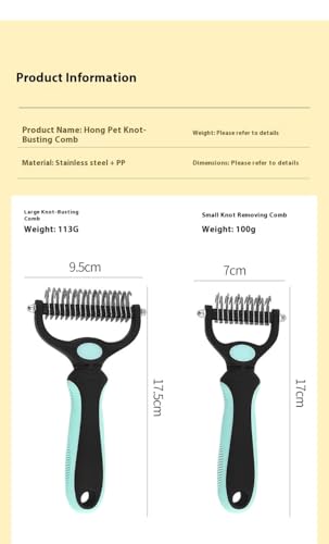 Double-Sided Pet Dematting Comb – 2-in-1 Undercoat Rake for Dogs & Cats, Stainless Steel Blade + PP Handle, Removes Tangles & Floating Hair, Lightweight 113 g, Home Grooming Tool