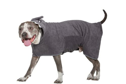 BoxDog Wearable Microfiber Dog Towel with Monster or Shark Hoodie | Soft Dog Bathrobe (Medium, Grey Shark) - color: Grey Shark, size: Medium