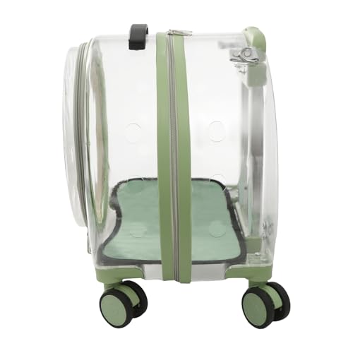 Cat Backpack Carrier, Transparent & Fully Breathable Hard cat Carrier with Rolling Wheels for Kitty Small Dog up to 19lbs, Multiple Carrying Options, Perfect for Travel Hiking, Green, Clear