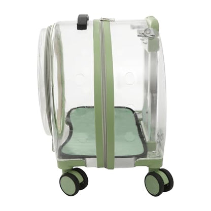 Cat Backpack Carrier, Transparent & Fully Breathable Hard cat Carrier with Rolling Wheels for Kitty Small Dog up to 19lbs, Multiple Carrying Options, Perfect for Travel Hiking, Green, Clear