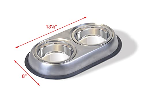 Van Ness Pets Stainless Steel Double Dish Food And Water Bowl For Cats/Small Dogs, 16 OZ, Wide No-Tip Base - size: 16 oz