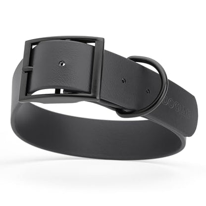 Dogline Biothane Waterproof Dog Collar Strong Coated Nylon Webbing with Black Hardware Odor- Proof for Easy Care Easy to Clean High Performance Fits Small Medium or Large Dogs, Black