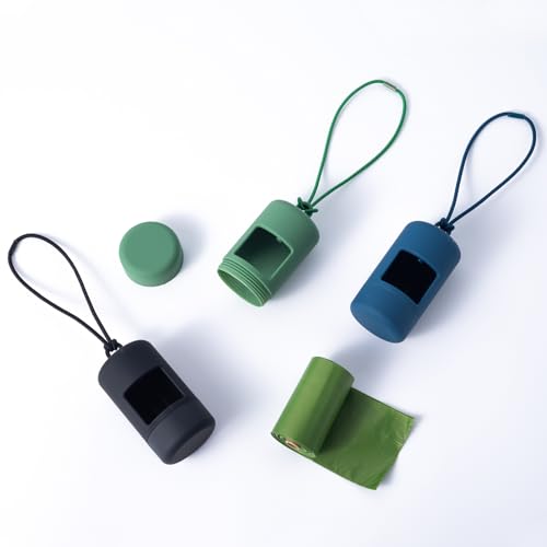 SLSON 3Pack Dog Poop Bag Holder for Leash Lightweight Pet Waste Bag Dispenser with Leash Attachment Portable Plastic Doggie Poop Bag Dispensers,Blue Green Black