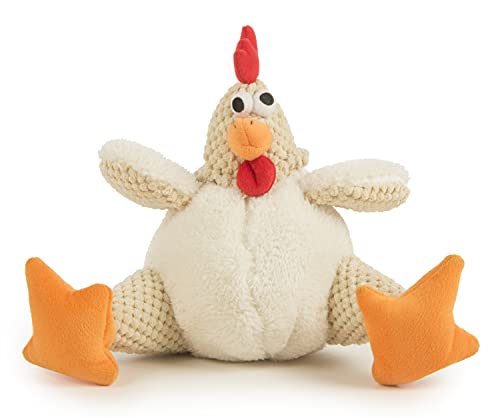 goDog Checkers Fat Rooster Squeaky Plush Dog Toy, Chew Guard Technology - White, Large - color: Fat Rooster (White), size: Large