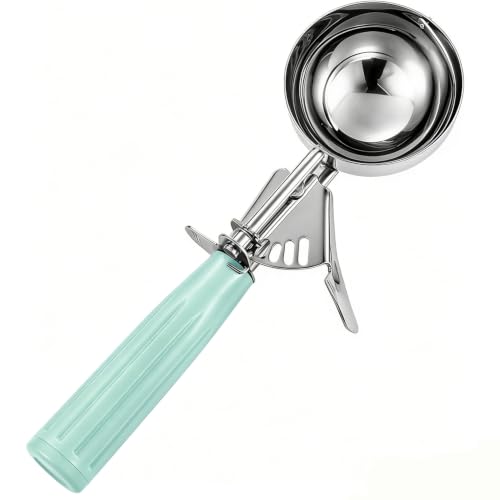 Saebye 3.25 OZ Scoop - #10 Portion Scoop, Ice Cream Scoop with Trigger, Cookie Scoop, Food Scoop, Muffin Scoop - Portion Control - 18/8 Stainless Steel, Mint Handle - size: #10/ 3.25 oz
