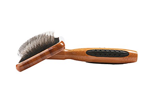 Bass Brushes Large Slicker Style Pet Brush with Bamboo Wood Handle and Rubber Grips