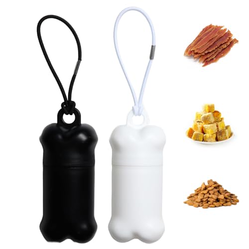2 Pieces Portable Dog Treat Pouch for Leash, Mini Treat Holder Small Dog Treat Bag for Training, Waterproof Pet Snack Container Airtight (Black&White) - color: Black&White
