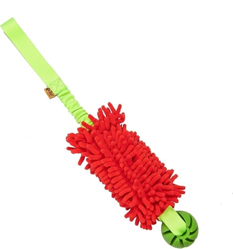Dingo Dog tug of war Toy for Outdoor Play and Traning Agility, Interactive Toy with Bungee Shock Absorber and Rubber Ball, Cuddly and Shaggy Plush tug Toy for Motivation and Fun, Color: red 15588 - color: red