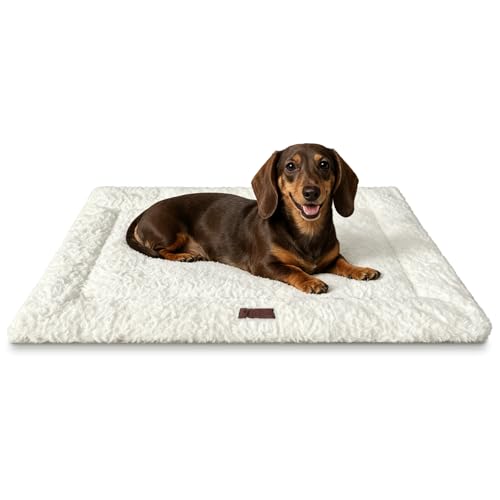 Reversible Dog Crate Mat 35"x22" for Large Dogs - Double-Sided Cooling Water-Resistant Oxford & Warm Plush Bed, Fits 36-Inch Wire Crates, Soft Stuffed, Machine Washable, Indoor & Outdoor,Beige - color: Beige, size: 35"L x 22"W x 1.2"Th