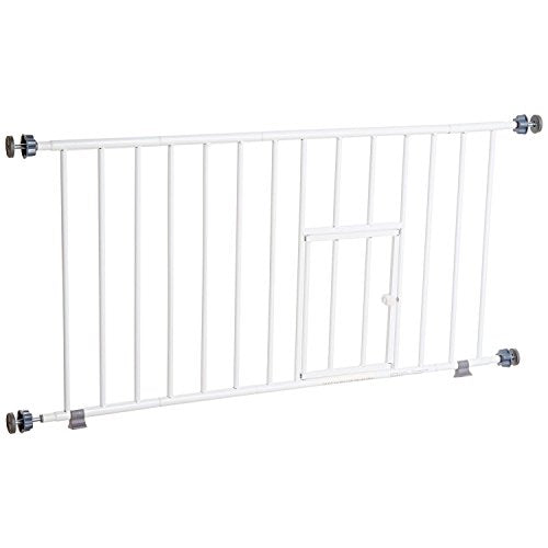 Carlson 18-30.75" Mini Expandable Dog Gate with Small Pet Door, Pressure Mounted Metal Indoor Pet Gate for Doorways & Bottom of Stairs, Cat Gate, White - size: 18" Tall, 18-31" Wide