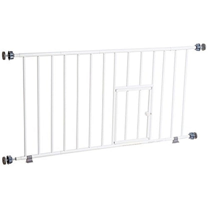 Carlson 18-30.75" Mini Expandable Dog Gate with Small Pet Door, Pressure Mounted Metal Indoor Pet Gate for Doorways & Bottom of Stairs, Cat Gate, White - size: 18" Tall, 18-31" Wide