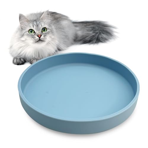 Silicone Cat Food Bowl Shallow Dishes 5.9in Wide Cats Bowls Kitty Plates Relief Whisker Fatigue Puppy Feeding Bowl for Dry Food and Wet Food Indoor (Round Blue) - color: 1 Pcs-(Blue), size: M: 5.9 inches - without Suction Cup