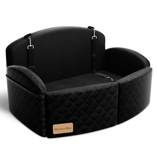 Dog Car Seat for Medium/Large Dogs, Memory Foam Dog Booster Seat with Thick Cushion up to 55 lbs or 2 Small Dogs, Travel Pet Car Seat with Detachable Washable Cover, 2 Safety Leashes (Black/Black) - color: Black/Black