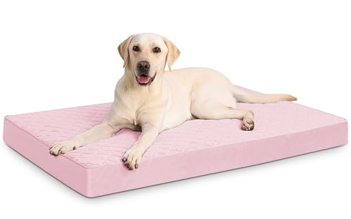 NUPIDA Orthopedic XL Dog Beds Large Sized Dog Waterproof Pet Kennel Pad with Removable Washable Cover and Non-Slip Bottom, 41x27 Inch, Pink - color: Pink, size: 41.0"L x 27.0"W x 3.5"Th