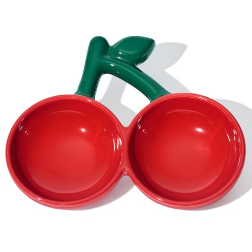 VETRESKA Ceramic Pet Bowl Tilted Design Pet Feeder for Food and Water Anti Vomit Cat Bowls for Indoor Cats Cute Cherry Cat Bowl Dishwasher Safe - color: Cherry Bowl