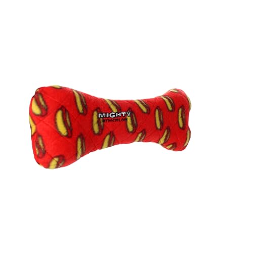MIGHTY- No Stuff Bone-Red– Squeaky Plastic Core. 2-in-1 Toy. Made Durable & Floats, Strong & Tough. Interactive Play Dog Toy (Tug, Toss & Fetch) - color: Red