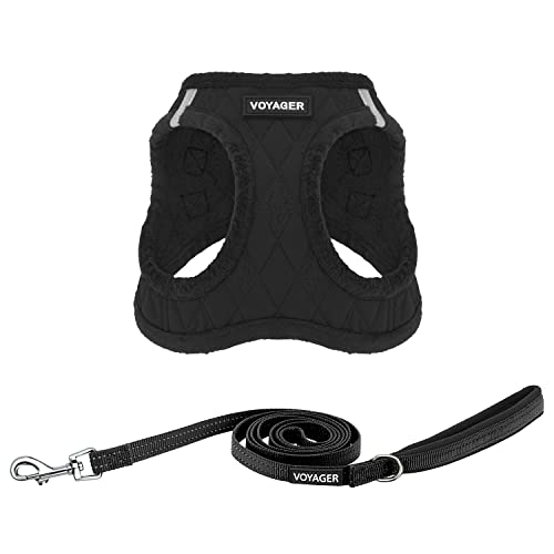Best Pet Supplies Voyager Step-in Plush Dog Harness - Soft, Step in Vest Harness and Reflective Dog 5 ft Leash Combo with Neoprene Handle for Small and Medium Dogs, Black Plush, XS - color: Harness Leash Set (Black Plush), size: XS (Chest: 13 - 14.5")