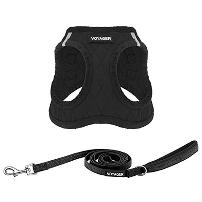 Best Pet Supplies Voyager Step-in Plush Dog Harness - Soft, Step in Vest Harness and Reflective Dog 5 ft Leash Combo with Neoprene Handle for Small and Medium Dogs, Black Plush, S - color: Harness Leash Set (Black Plush), size: S (Chest: 14.5 - 16")
