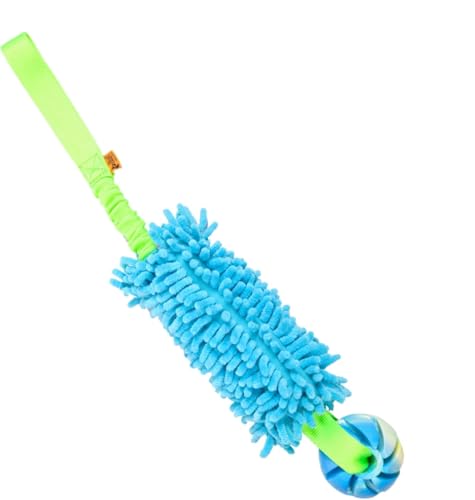 Dingo Dog Tug Toy and TPR Rubber Ball with Bungee Handle, Microfiber, Blue - color: Blue