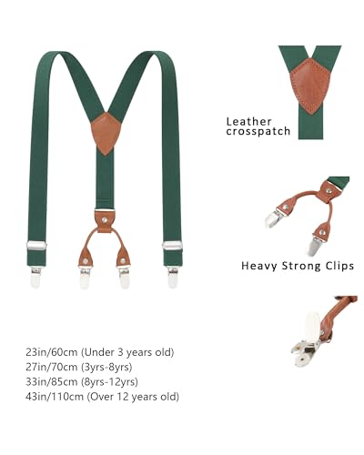 AWAYTR Kids Boys Adults Suspenders - 4 Sizes Sturdy Metal Clips Elastic Adjustable Suspender - color: Green, size: 23Inches (Under3 Years)
