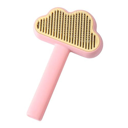 Adorable Cloud-Shaped Universal Pet Grooming Brush for Dogs and Cats - One-Click Hair Removal, Safe Rounded Pin Design - Ideal for Shedding Tool of Long and Short Haired Pets (Pink)