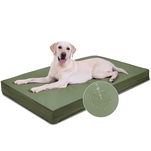 Vonabem Outdoor Dog Bed Waterproof Washable, XL Large Dogs Crate Pad 42 inch, Wipeable Leather Pet beds, Foam Anti-Slip Kennel Pads with Removable Cover Reversible, 41"x27" Green - color: Green, size: XL(41x27x3.5)