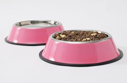 Stainless Steel Dog Bowls, Food and Water Non Slip Anti Skid Stackable Pet Puppy Dishes for Small, Medium and Large Dogs (2 Pack) - color: Pink, size: 2¼ Cup/18 oz