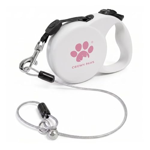 Chew Proof Retractable Dog Leash for Small Dogs up to 33lbs, 10ft Heavy Duty Dog Lead with Anti-Chewing Steel Wire Rope, Tangle-Free, One-Hand Brake & Lock, White S - color: White, size: Small