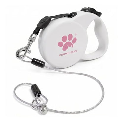 Chew Proof Retractable Dog Leash for Small Dogs up to 33lbs, 10ft Heavy Duty Dog Lead with Anti-Chewing Steel Wire Rope, Tangle-Free, One-Hand Brake & Lock, White S - color: White, size: Small