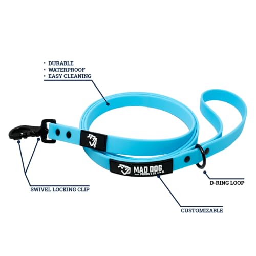 Biothane Dog Leash by Mad Dog Products - (.75" x 6 Foot Clip Leash, Aqua) - color: Aqua