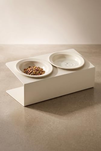 Elevated Cat Bowls 3.4 oz x2, Raised Cat Bowl Stand, Ceramic Cat Food and Water Bowl Set for Cats and Small Dogs (White) - color: white