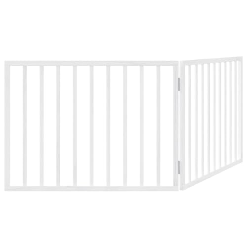 Set of 2 Dog Gate for Doorways and Stairs, 63 in Wide Freestanding Pet Gate, Adjustable Foldable Safety Barrier for Dogs, Solid Poplar Wood Indoor Fence, White
