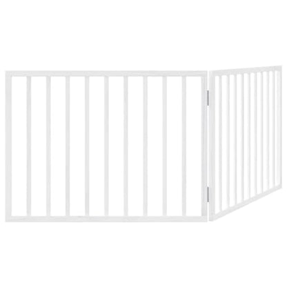 Set of 2 Dog Gate for Doorways and Stairs, 63 in Wide Freestanding Pet Gate, Adjustable Foldable Safety Barrier for Dogs, Solid Poplar Wood Indoor Fence, White