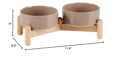 Havniva 5.1inch Ceramic Raised Dog Bowl with Stand, Double Dog Bowls Elevated for Small Breed Dog Food and Water Bowl Set Non-Slip Dog Dish Large Capacity Feeding Pet Water Bowl - color: 2 Bowls+Stand - Brown Coffee, size: 5.1inch