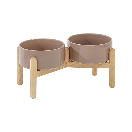 Havniva 6.1inch Ceramic Raised Dog Bowl with Stand, Double Dog Bowls Elevated for Small and Medium Breed Dog Food and Water Bowl Set Non-Slip Dog Dish Large Capacity Feeding Pet Water Bowl - color: 2 Bowls+Stand - Brown Coffee, size: 6.1inch