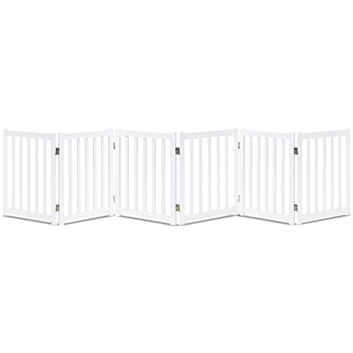 LZRS 6-Panel Extra-Wide Freestanding Wooden Dog Gate Indoor – 24”High Foldable Safety Pet Barrier for Doorways, Hallways, Kitchens, and Long Staircases, Durable Design fit Small to Medium Dogs, White - color: White, size: 24"Height-6 Panel