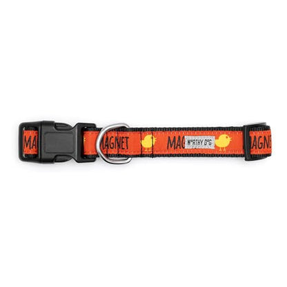 THE WORTHY DOG Spring Holiday Chick Magnet Dog Collar – Durable Nylon, Woven Ribbon, Quick-Release Buckle, Nickel D-Ring – Red, Small - color: Chick Magnet - Red, size: Small