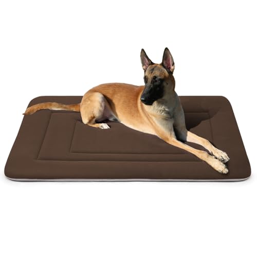 Dog Bed Soft Dog Crate Bed Pad Mat, 42 in Non Slip Bottom Washable Beds for Large Dogs, Pet Bed Mattress Kennel Pad, Dark Brown - color: Dark Brown, size: 42.0"L x 28.0"W x 1.2"Th