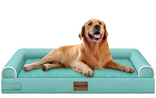 NANUYA Orthopedic Dog Bed for X-Large Dogs, 40 x 32 Inch, Aqua Blue | Egg crate foam for joint support, 3-sided bolster pet sofa, waterproof lining, washable cover, and non-skid base - color: Aqua Blue, size: 40.0"L x 32.0"W x 6.5"Th