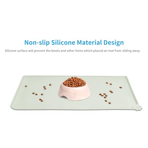 AUDWUD Silicone Waterproof Pet Feeding Mats,Anti Slip Bowl Pad,Dog Mat for Food and Water - color: Greenish beige, size: 18.5" x 11.5"