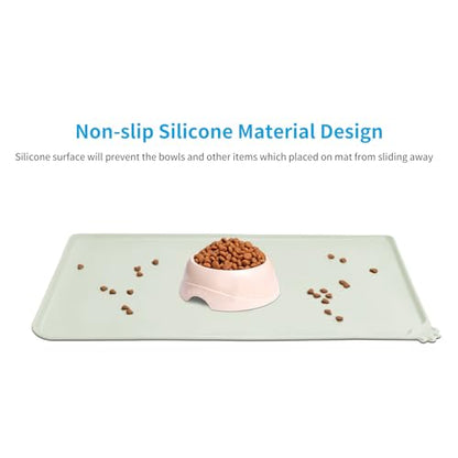 AUDWUD Silicone Waterproof Pet Feeding Mats,Anti Slip Bowl Pad,Dog Mat for Food and Water - color: Greenish beige, size: 18.5" x 11.5"