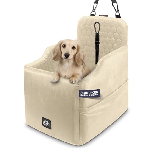 Dog Car Seat for Small Dogs, Dachshund Car Seat Booster Bed for Small Breeds – Non-Slip Base, Adjustable Straps, Washable Cover (Small Size Cream) - color: Cream