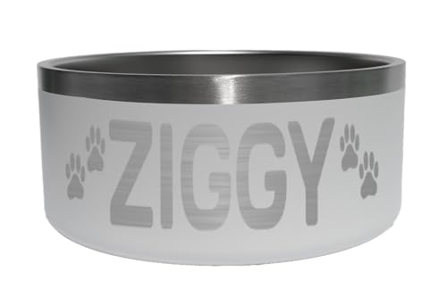 Custom Dog Bowl with Paws and Name - Engraved, Nonslip, Personalized, Custom Cat Bowl, 304 Stainless Steel, Feeding, Pet Supplies (White, Large -64oz) - color: White, size: Large -64oz