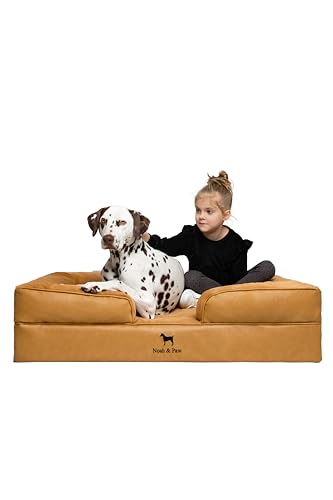 NOAH & PAW XL Dog Bed, 45x35x11 Inch, Orthopedic Large Dog Beds, Eggshell Memory Foam Infused with Cooling Gel, Inner Cover, Water Resistant, Machine Washable (Faux Leather) - color: Vegan Leather - Camel, size: X-Large